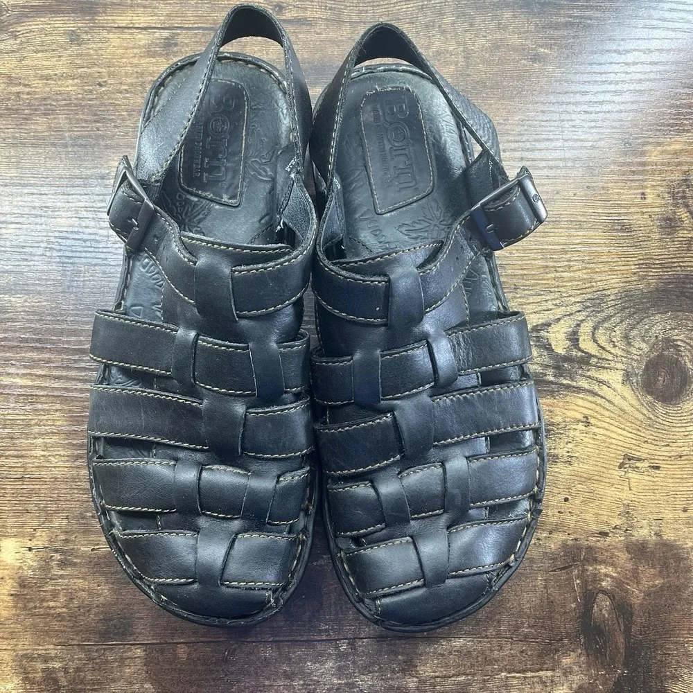 Born Cabot Fisherman Sandals Black Leather Closed Toe Casual Men's Sz 9 VTG 90s